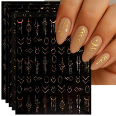 IDDFEVE front packaging showing six gold tribal decal sheets for quick manicures