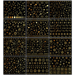 IDDFEVE styled manicure with golden astrology decals for a luxe cosmic look