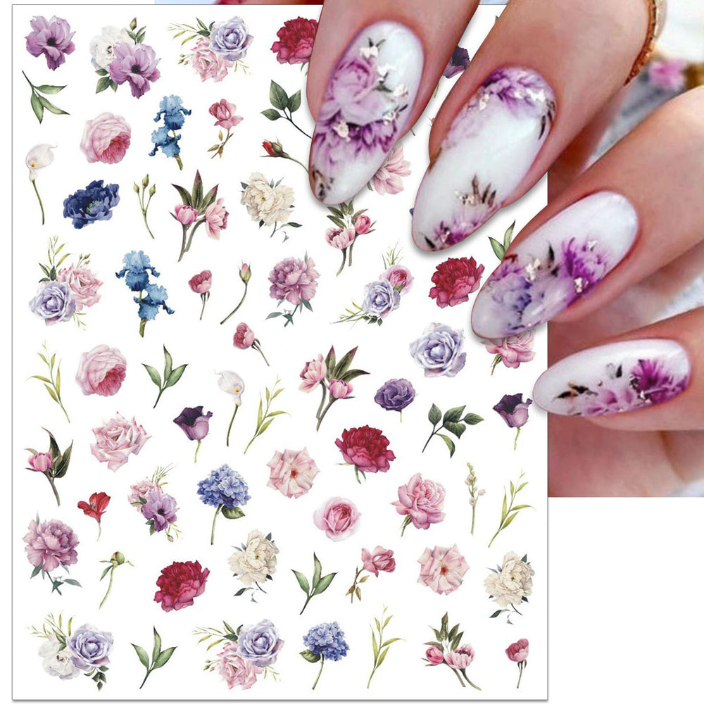 IDDFEVE application on fingernails demonstrating peony decals providing an elegant floral look
