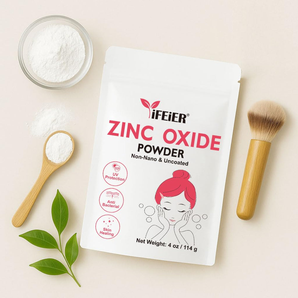 iFEiER zinc oxide near skincare bottles in bathroom, DIY routine benefit