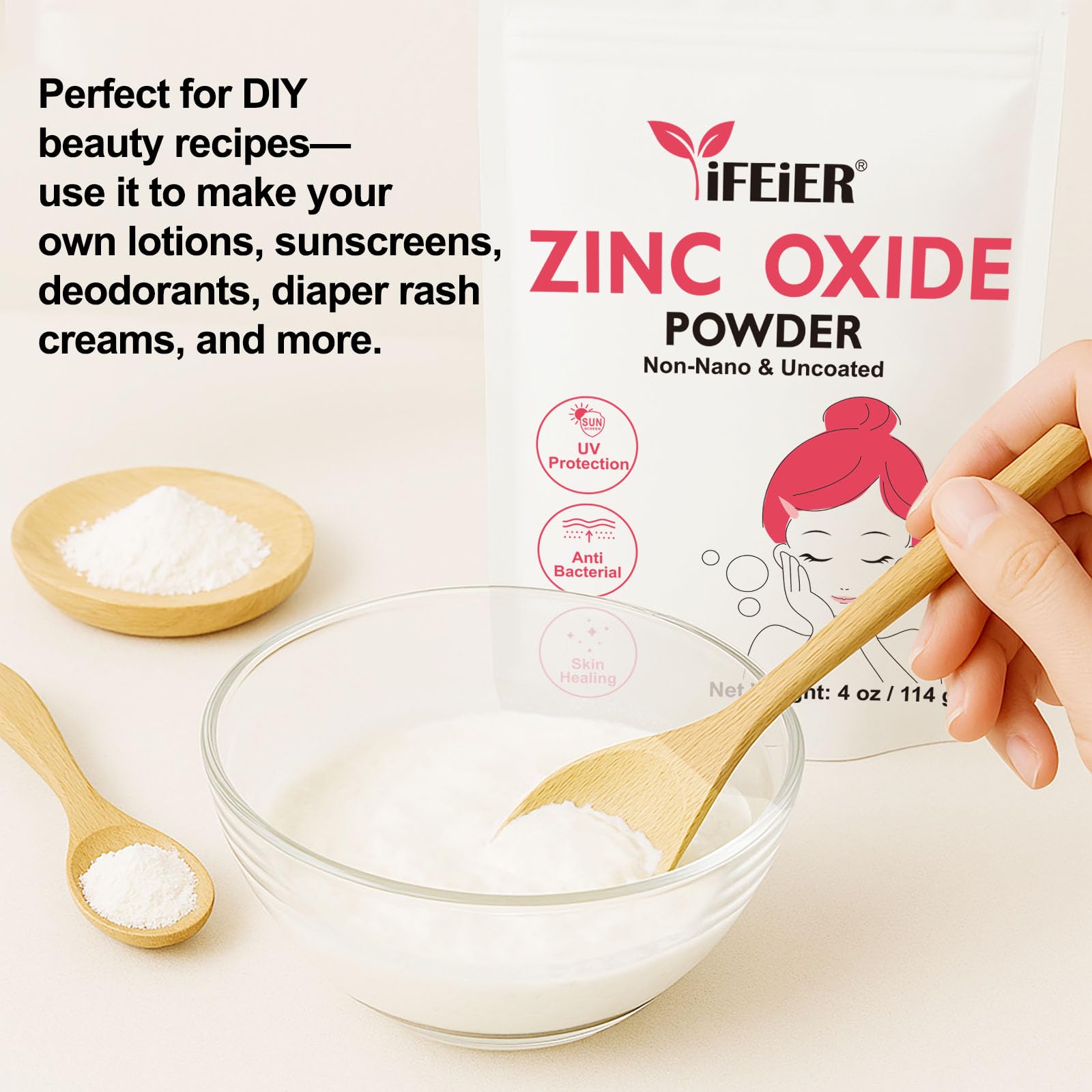 iFEiER resealable pouch open showing powder, freshness protection benefit