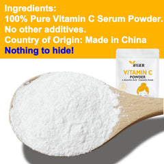 iFEiER powder closeup texture showing ultra-fine L‑Ascorbic Acid for easy dissolution