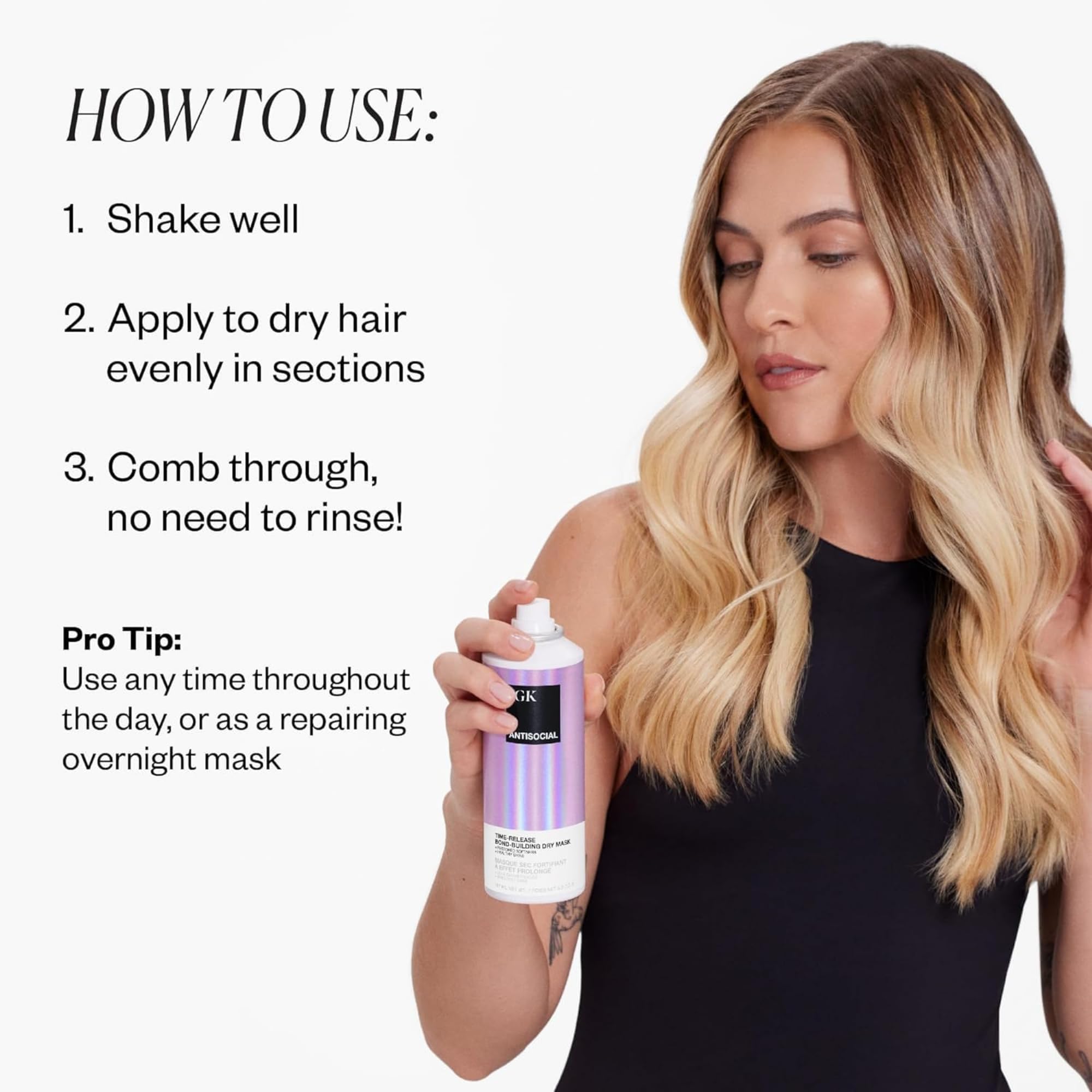 IGK Antisocial used on hair extensions showing safe, residue-free conditioning