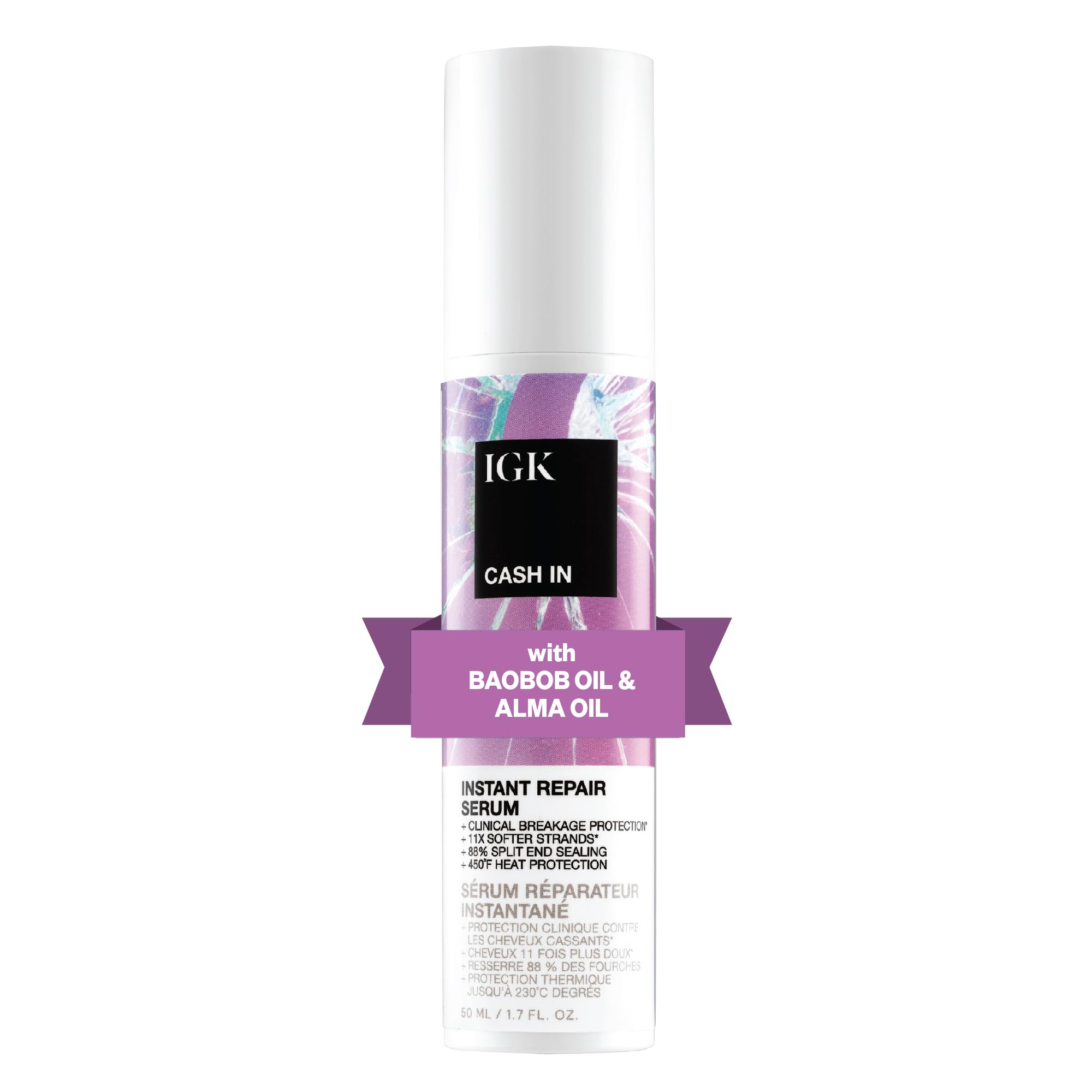 IGK Cash In front packaging showcasing bottle and label with styling benefit
