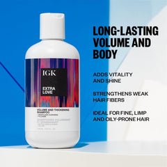 IGK shampoo being applied to hair for added lift and bounce