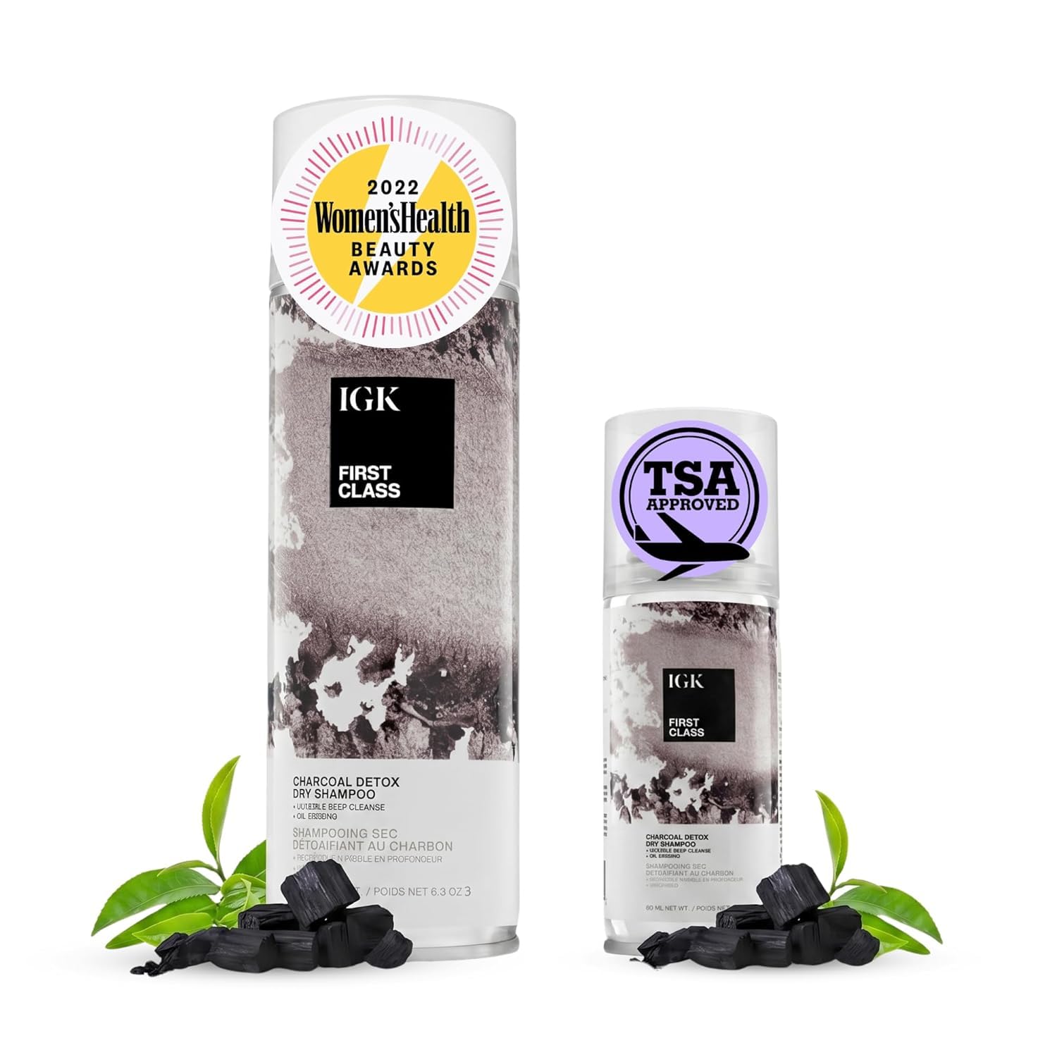 IGK bottle front packaging showing charcoal detox and volume benefits