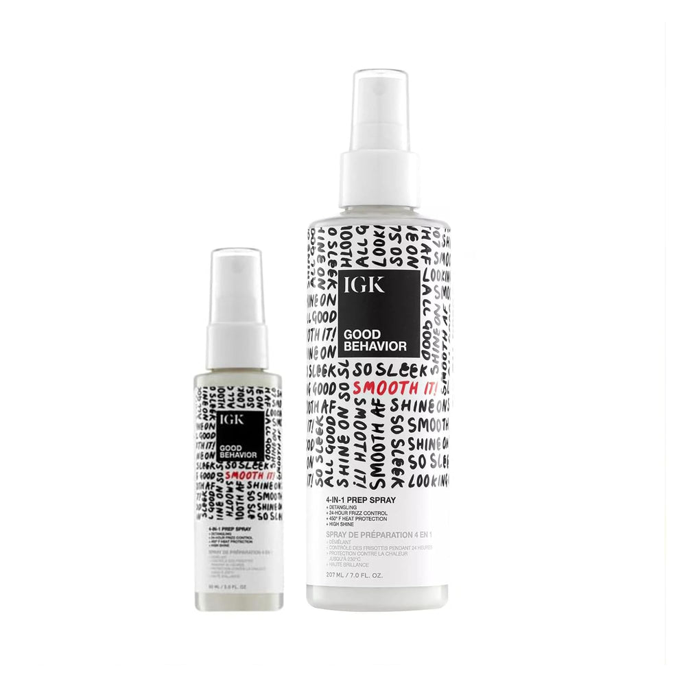 IGK good behavior front packaging showing full and travel bottles, easy styling
