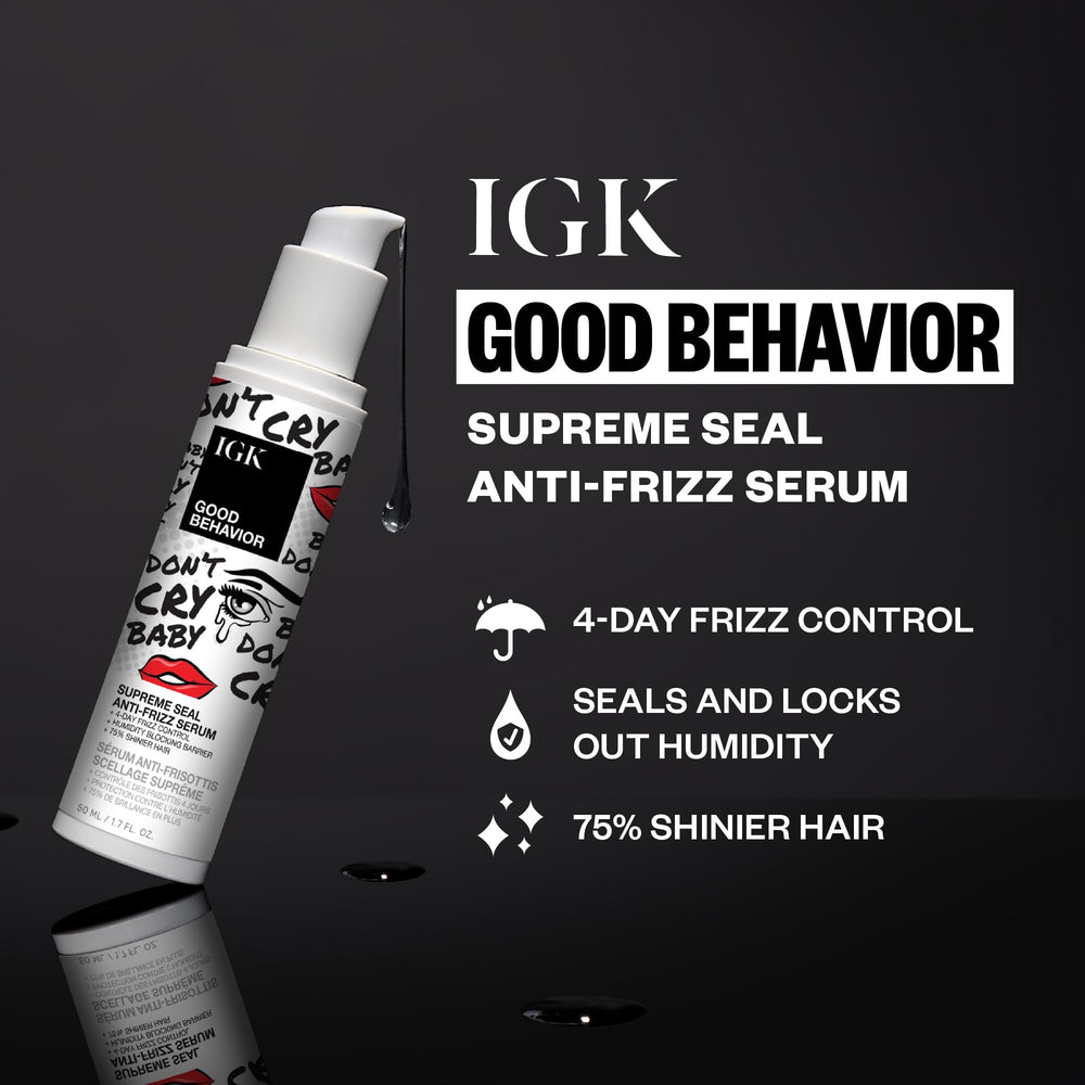 IGK Good Behavior pump close-up highlighting dispenser for precise, low-waste application