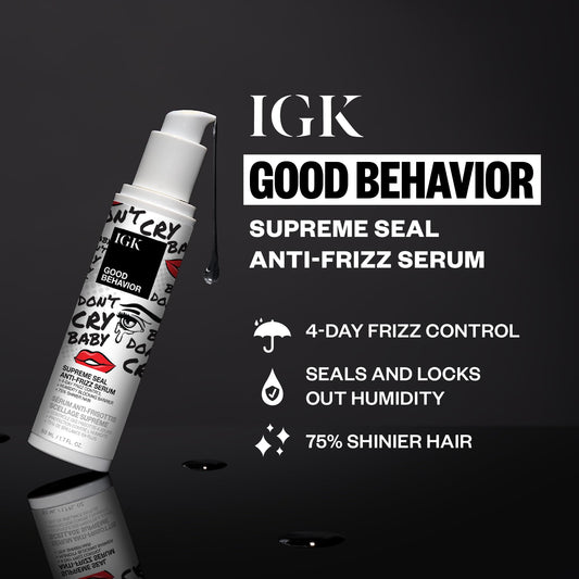 IGK Good Behavior pump close-up highlighting dispenser for precise, low-waste application