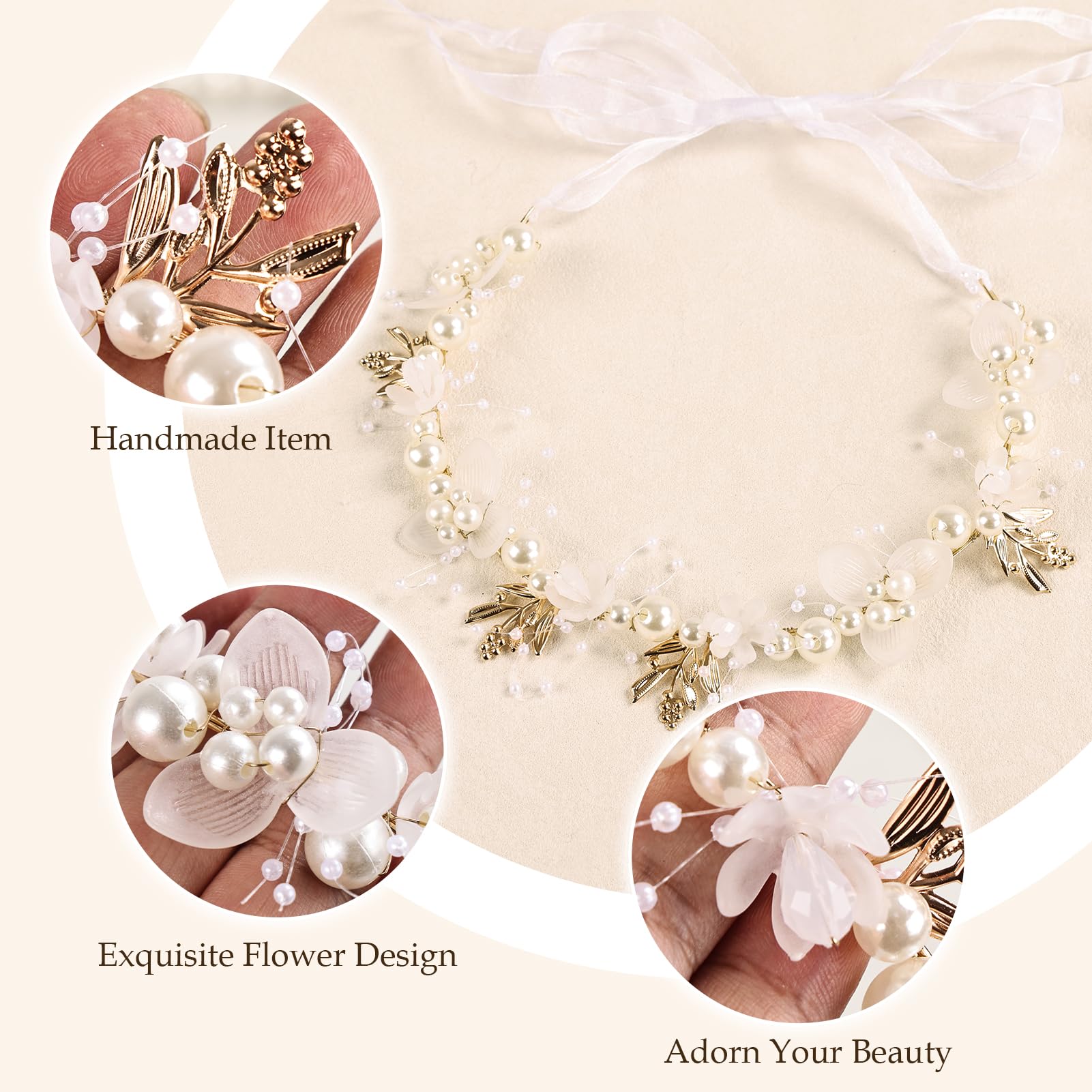 iHUFeather headband next to a hand showing 35 cm length and true-to-size scale
