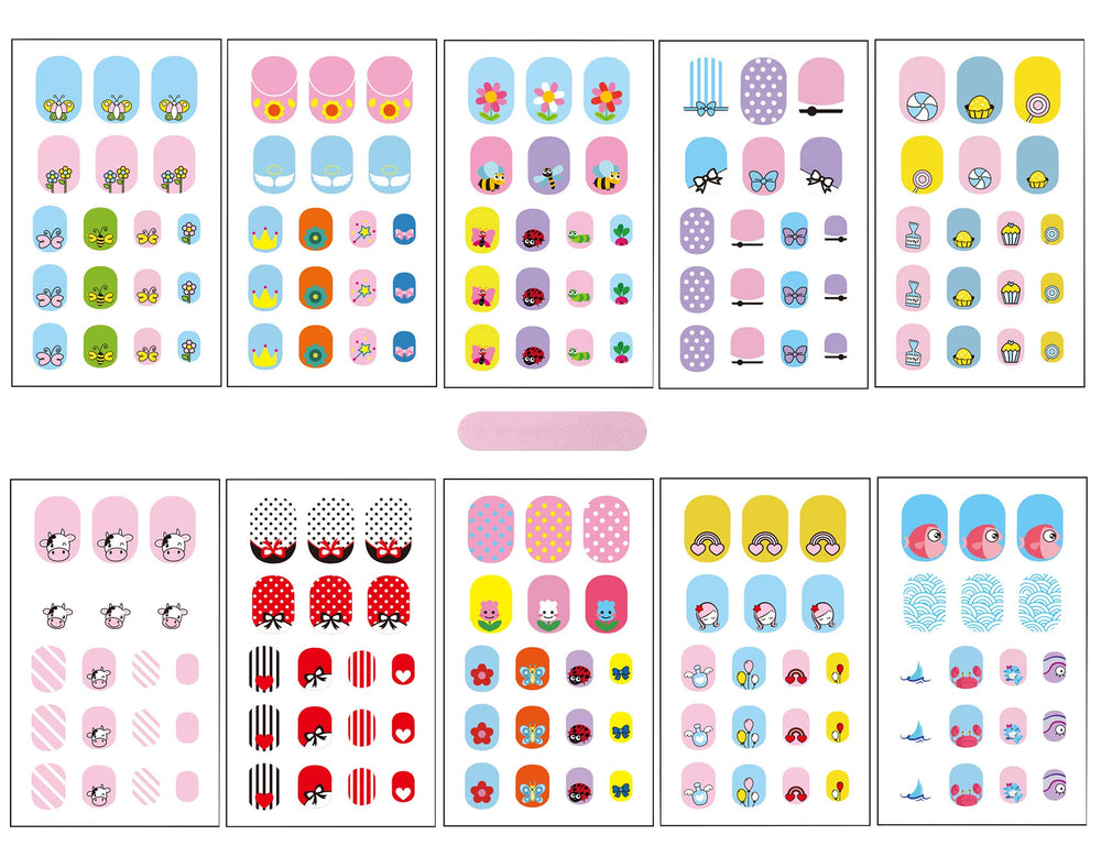 IHUKEIT front packaging showing 10-sheet kids nail wrap set for easy selection