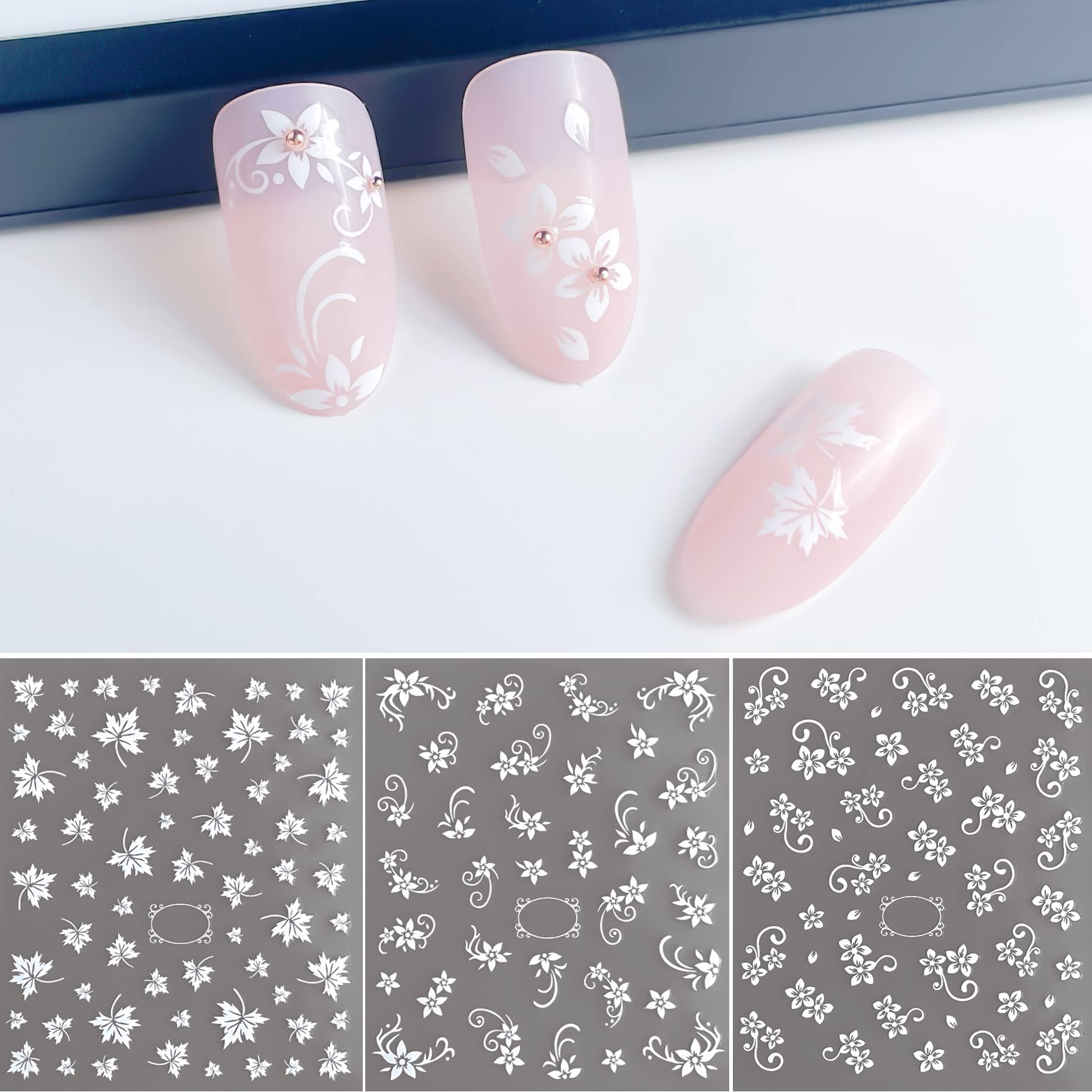 IHUKEIT six sheets spread flat displaying variety of white flower designs for creative mixing