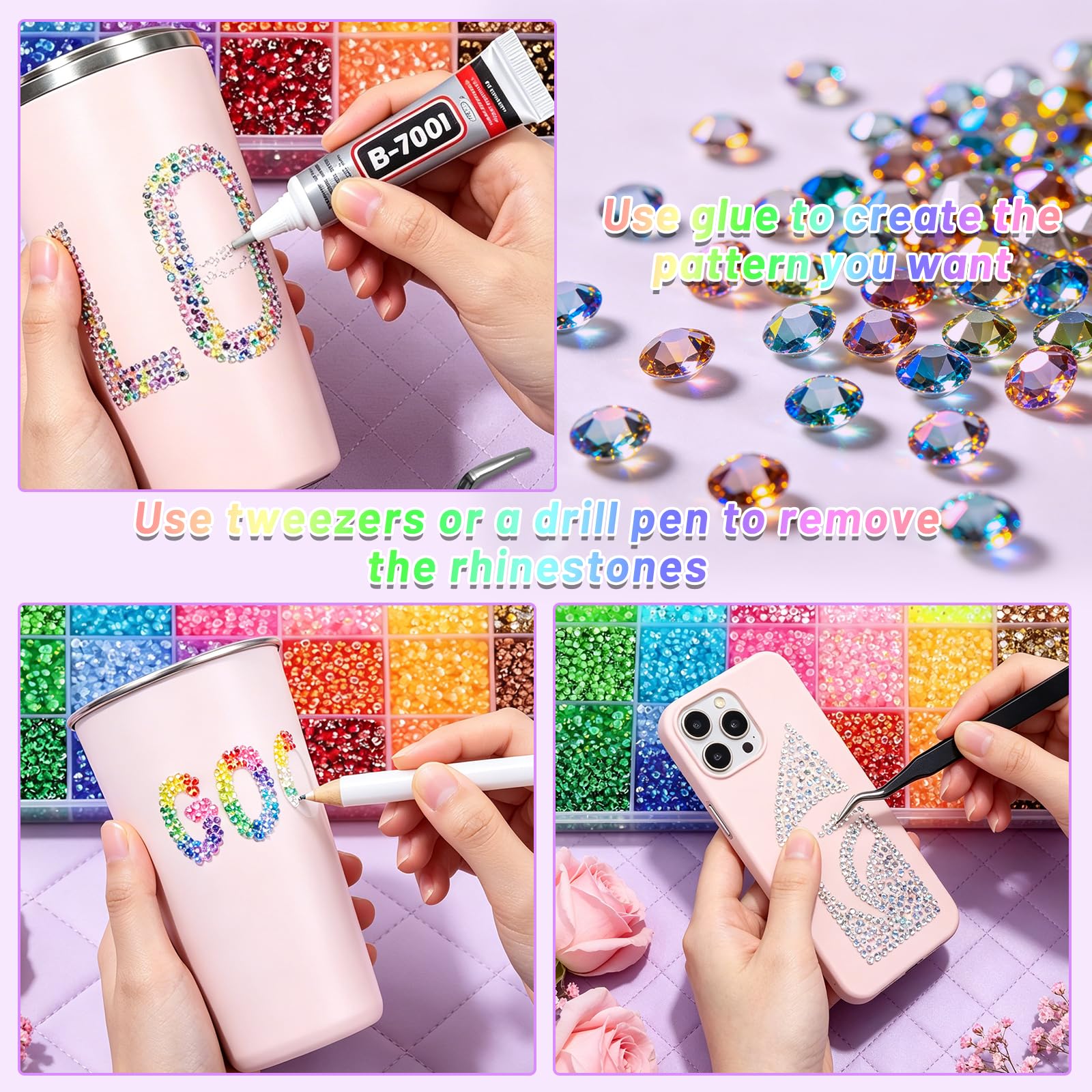 IKKAB rhinestones decorating a phone case illustrating precise placement and visual upgrade