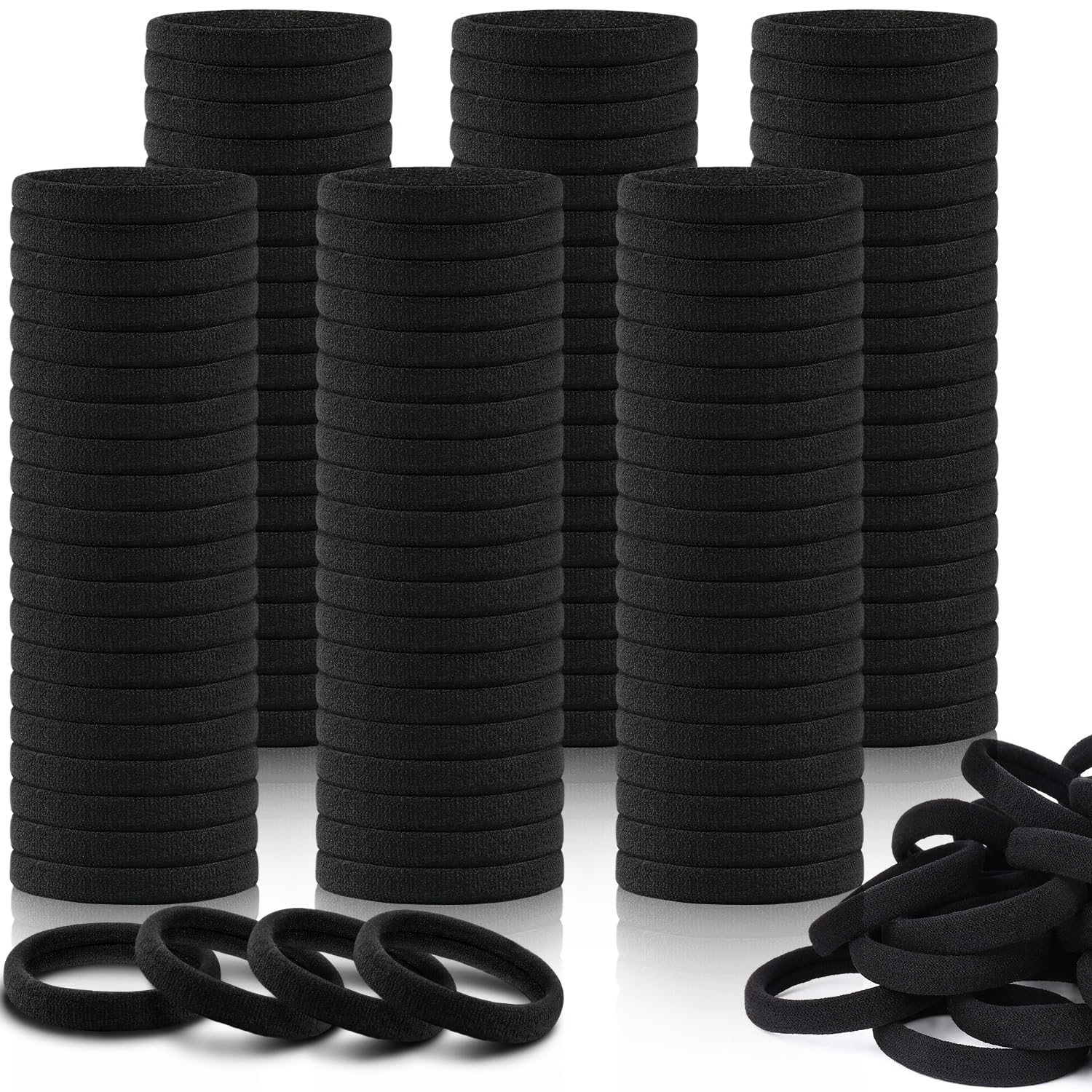 IKOCO front pack of 150 black hair ties showing value and convenience