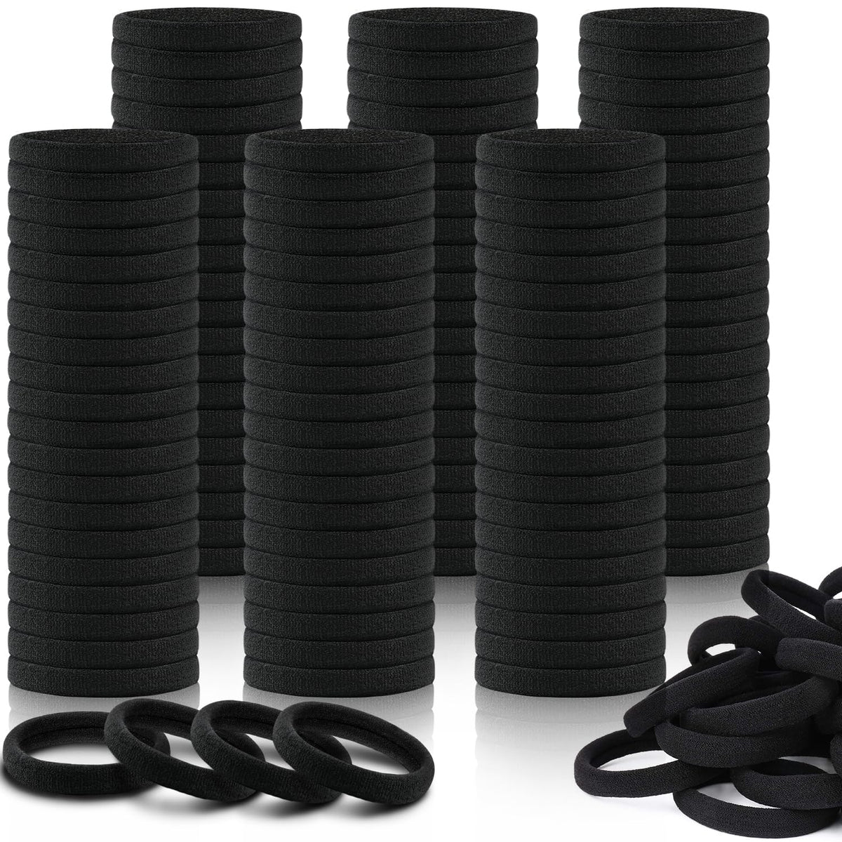 IKOCO front pack of 150 black hair ties showing value and convenience
