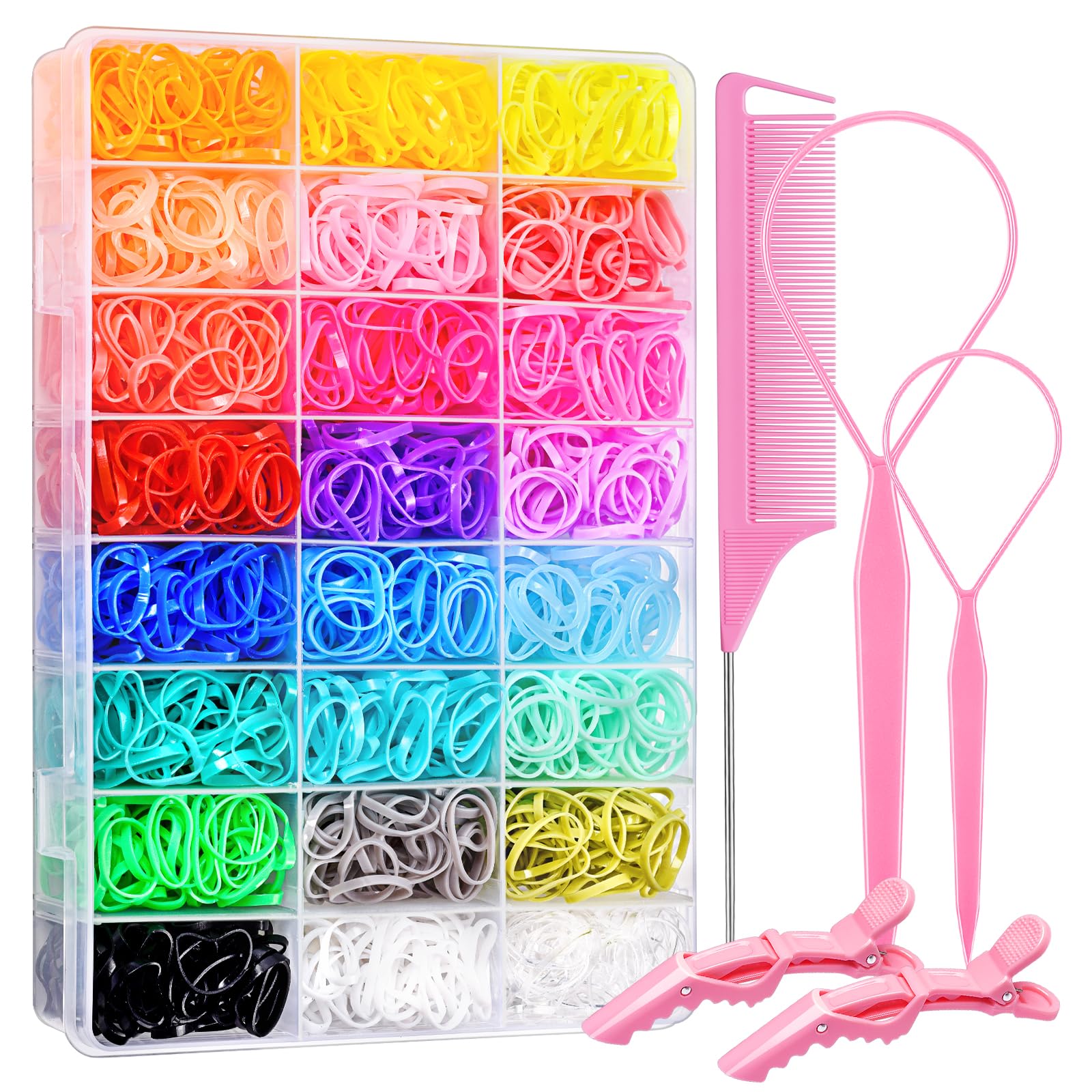 IKOCO front packaging showing full 1505-piece hair tie kit and tools for convenient storage