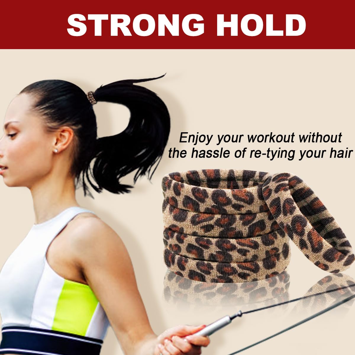 IKOCO hair tie in a thick ponytail showing secure no-damage hold