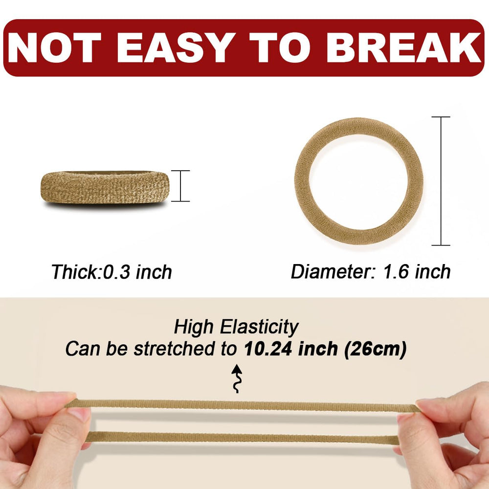 IKOCO hair tie stretched around thick hair, secure hold without tightness