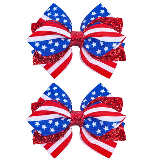IKOLA front view of patriotic bows showing ribbon layers and colors for festive styling