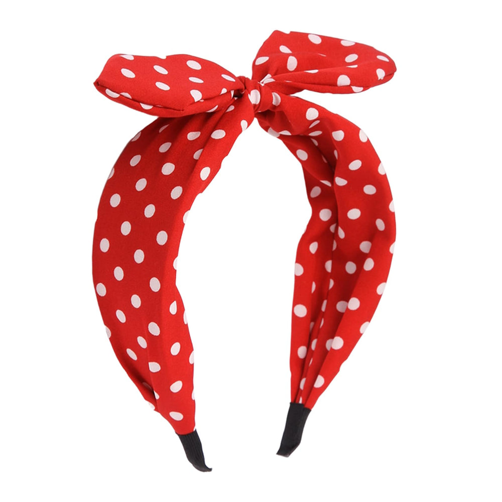 IKUHRMO front view red polka dot headband showing vintage style and easy wear