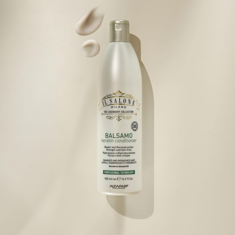 Il Salone Milano label close-up showing keratin and vegan formula