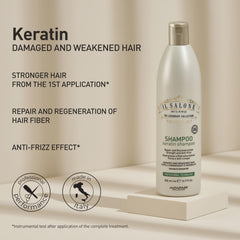 Close-up of Il Salone Milano label highlighting keratin, almond oil and vitamin E