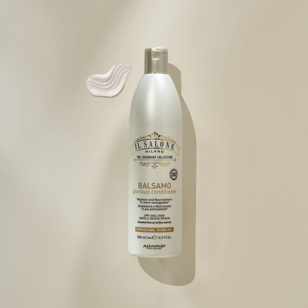 Il Salone Milano bottle styled on bathroom shelf showing professional home routine