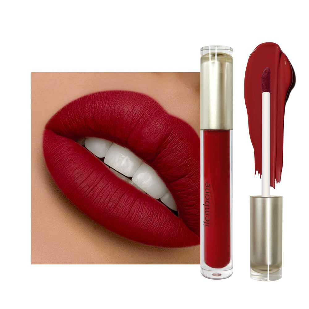 ilembane front packaging showing deep red matte tube and elegant branding benefit bold presentation