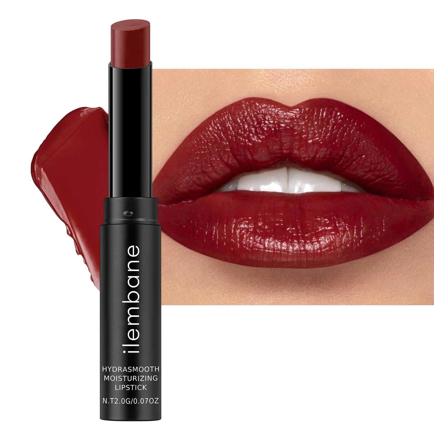 ilembane front packaging showing cinnamon rose shade and sleek tube, travel-ready benefit