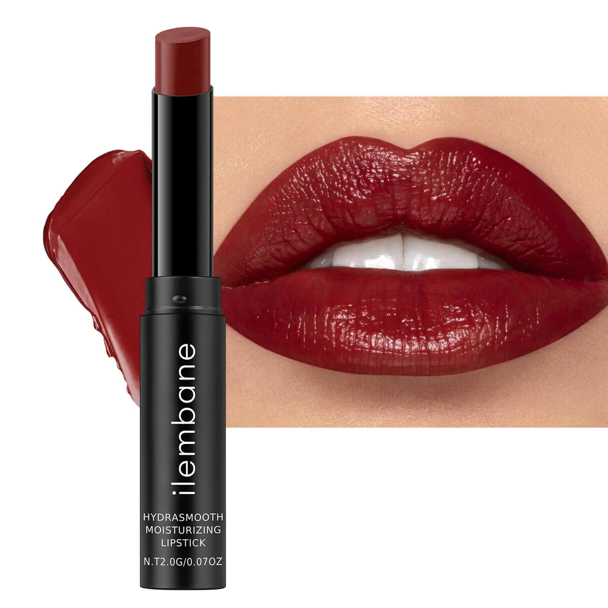 ilembane front packaging showing cinnamon rose shade and sleek tube, travel-ready benefit