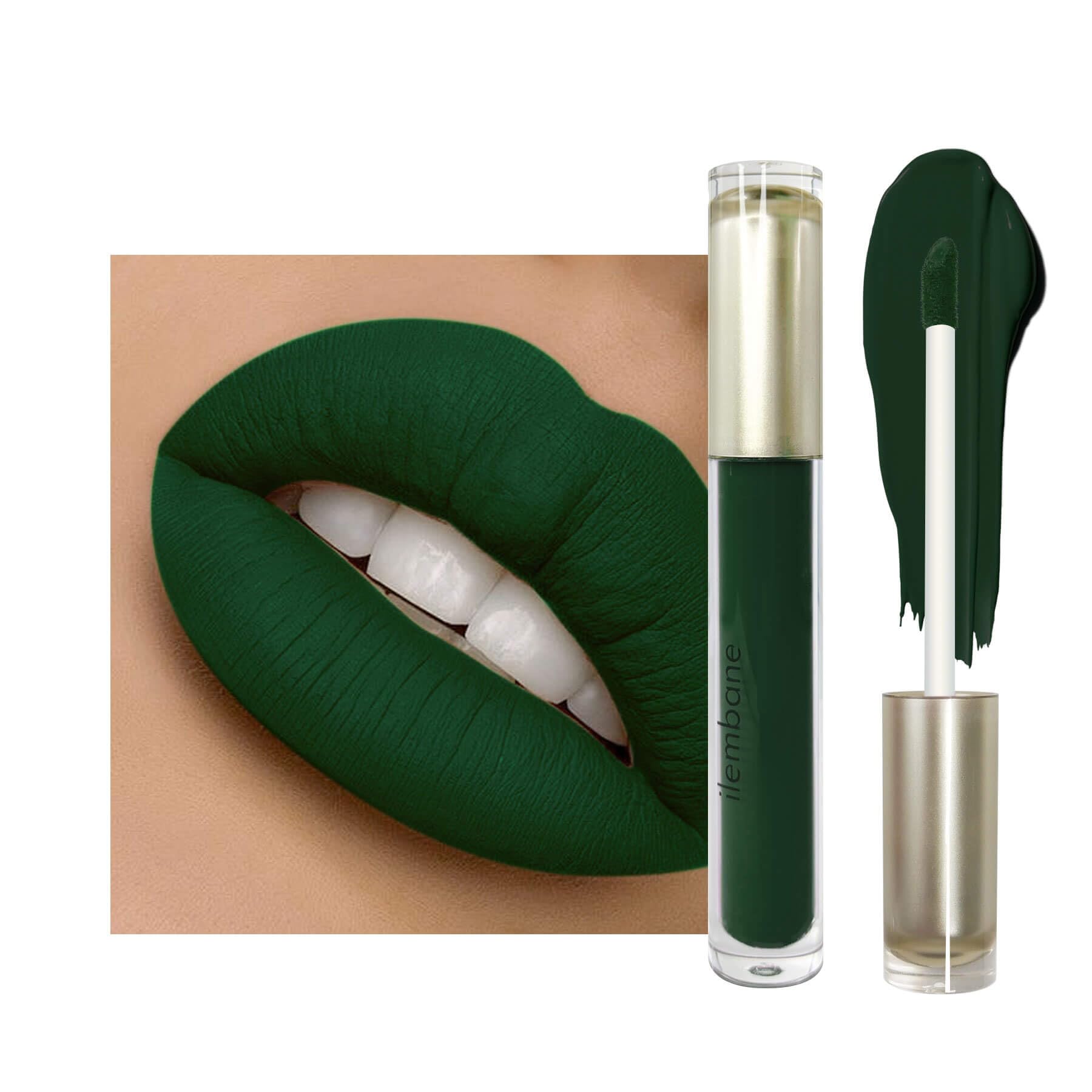 ilembane front packaging showing Mystic Green shade and benefit long-wear