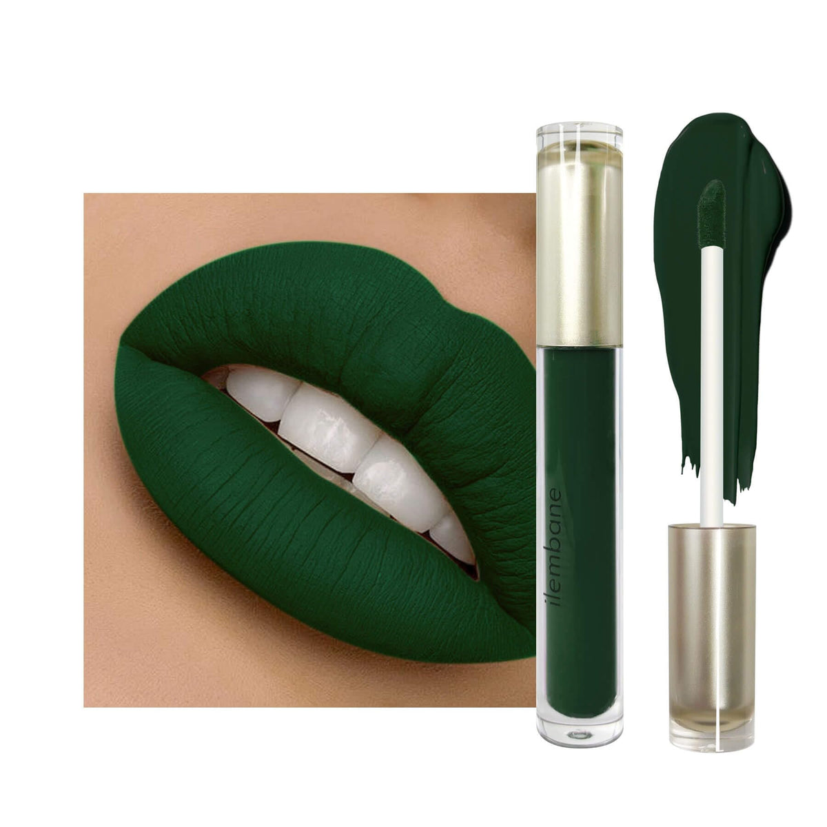 ilembane front packaging showing Mystic Green shade and benefit long-wear