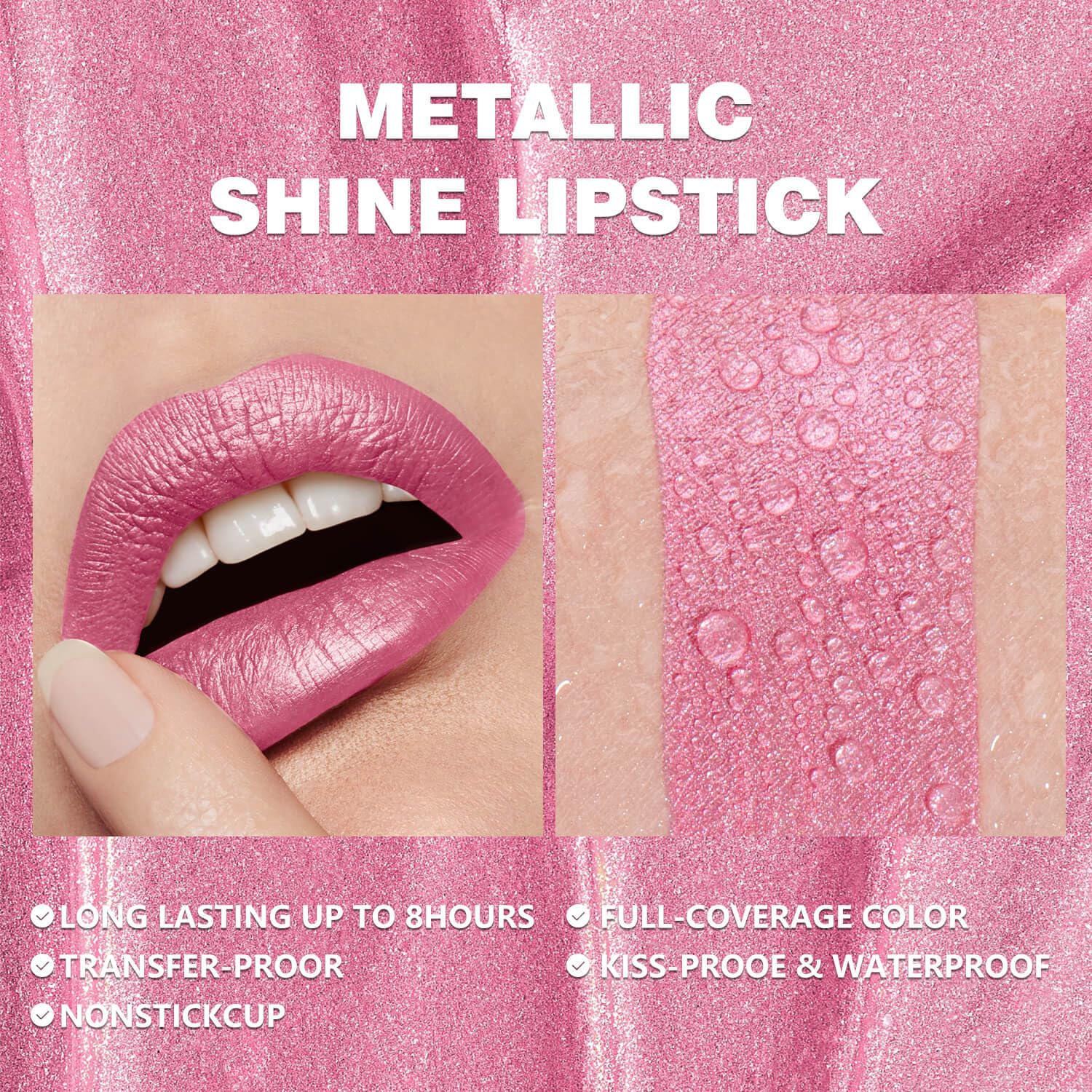 ilembane on lips full shot showing high-shine metallic color and flattering effect
