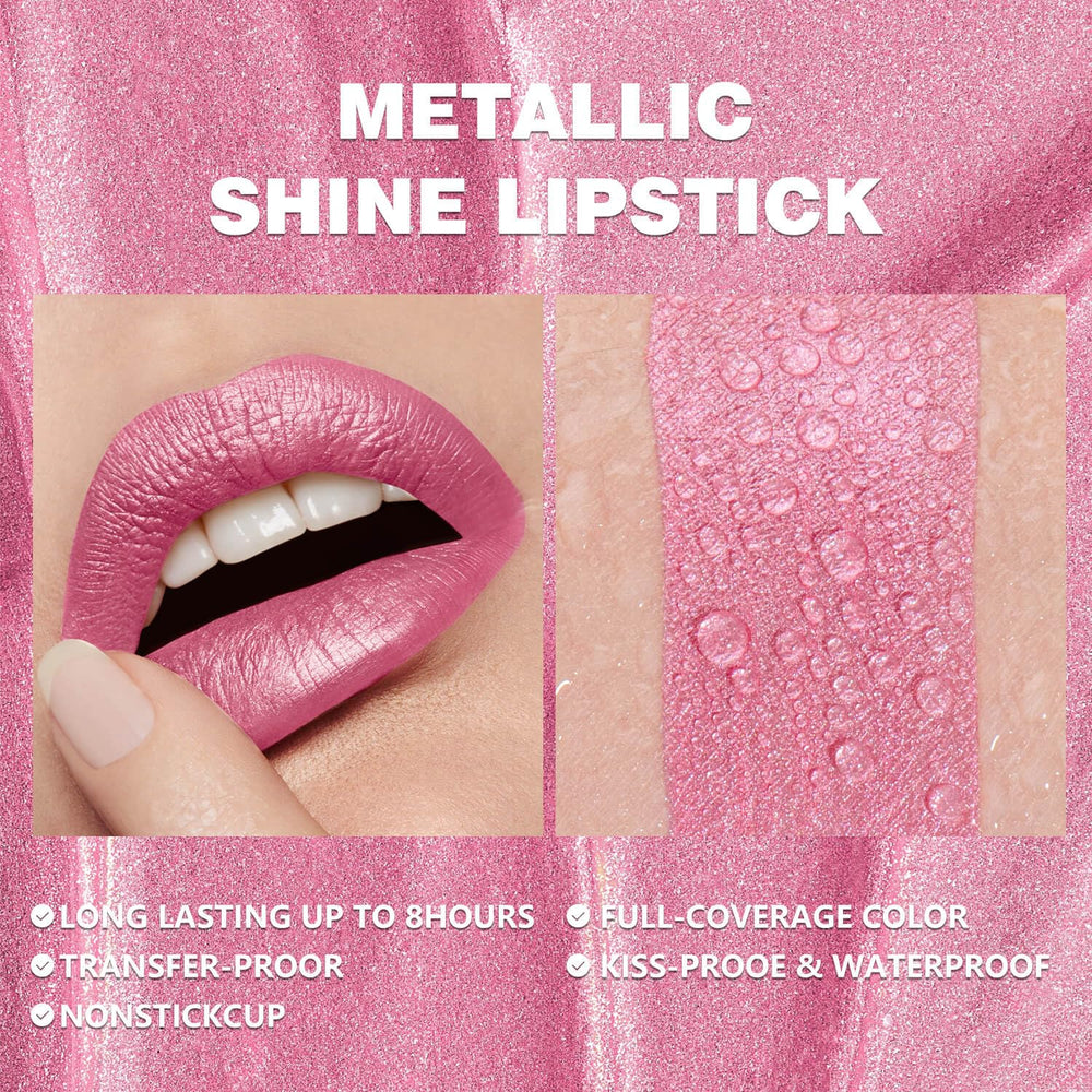 ilembane on lips full shot showing high-shine metallic color and flattering effect