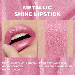 ilembane on lips full shot showing high-shine metallic color and flattering effect