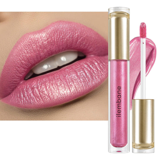 ilembane tube front view showing frosted mauve-pink metallic finish and product branding benefit