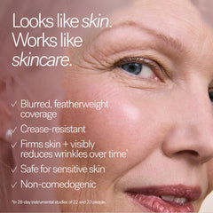 ILIA before and after half-face revealing blur effect, natural finish benefit