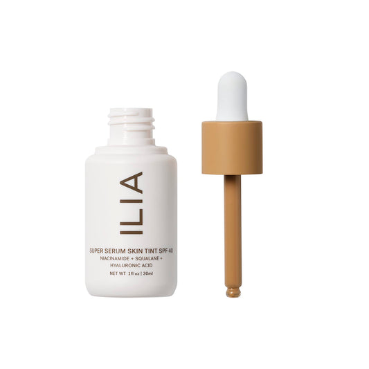 ILIA close-up texture of the Super Serum Skin Tint showing lightweight finish