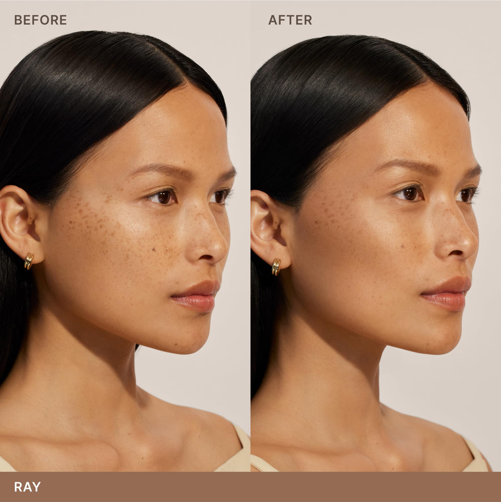 ILIA Ray swatch on arm demonstrating warm golden bronze color payoff and blendability benefit