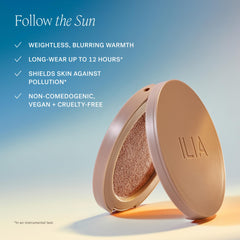 ILIA compact held in hand to show product scale and portable size benefit