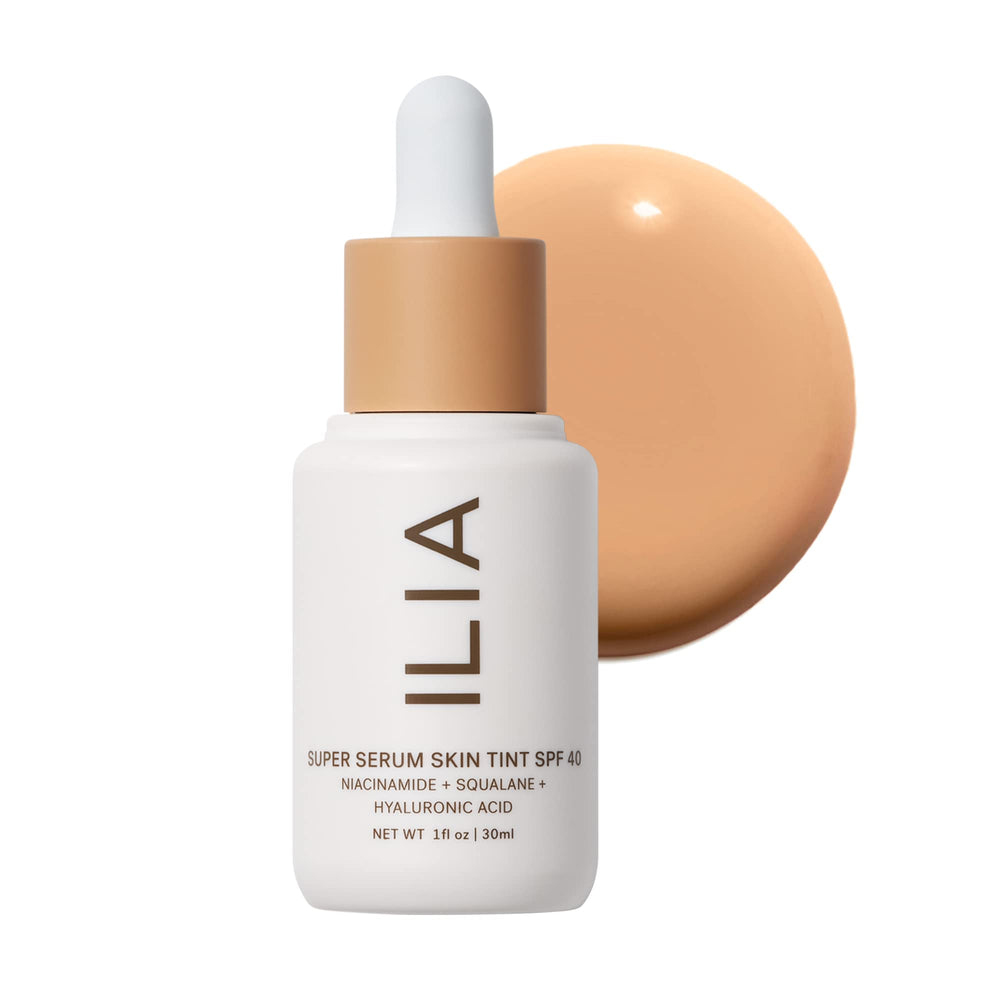 ILIA Super Serum Skin Tint front pump showing product and shade Paloma