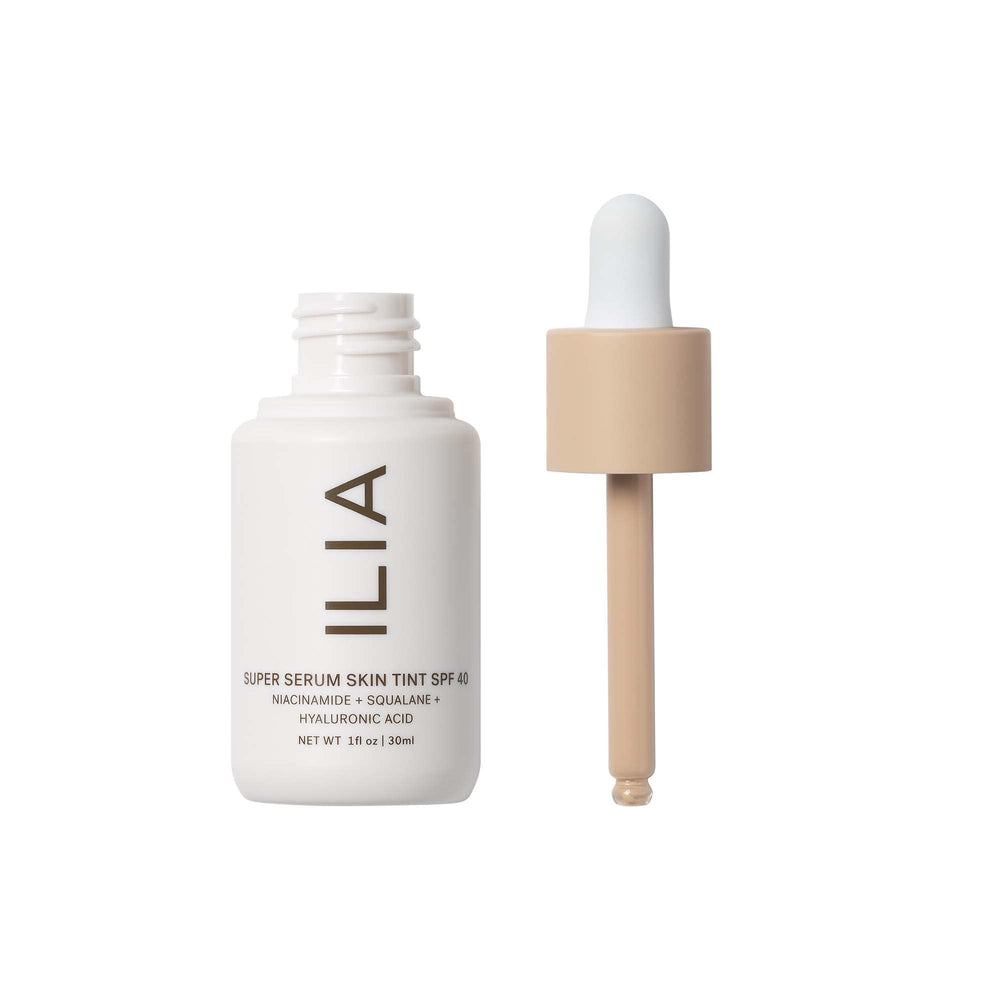ILIA skin tint texture close-up highlighting dewy, hydrating formula benefit