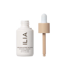 ILIA skin tint texture close-up highlighting dewy, hydrating formula benefit