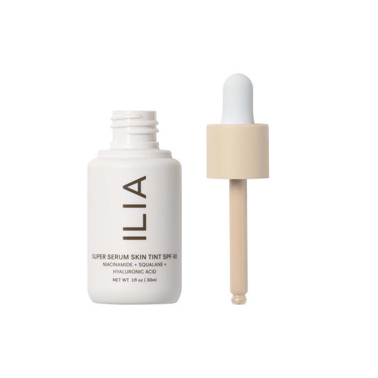 ILIA texture close-up drop highlighting lightweight hydration and dewy finish benefits