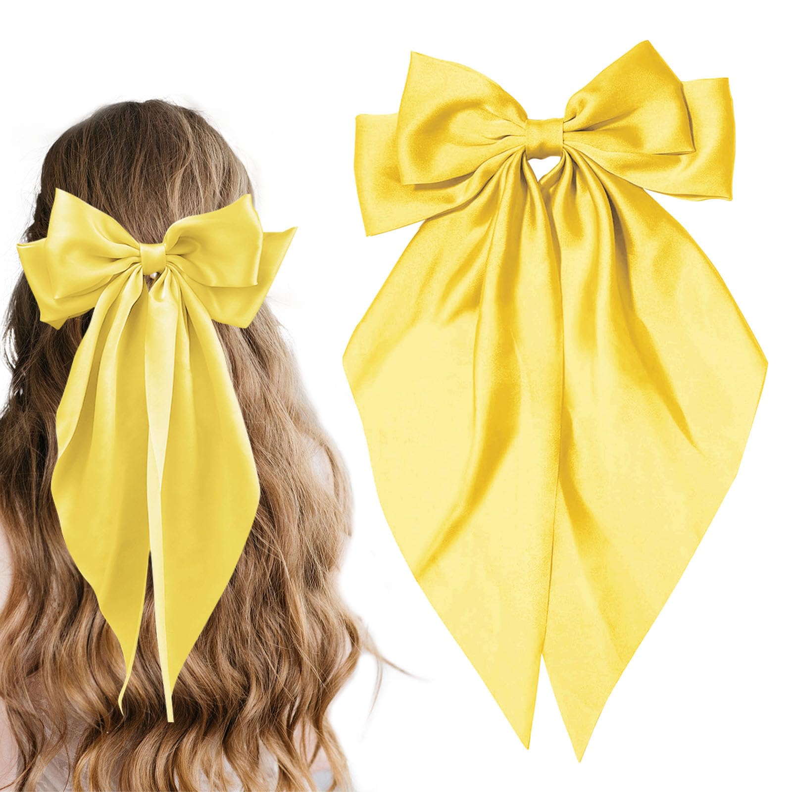 illpta yellow satin bow front view adds cheerful elegance