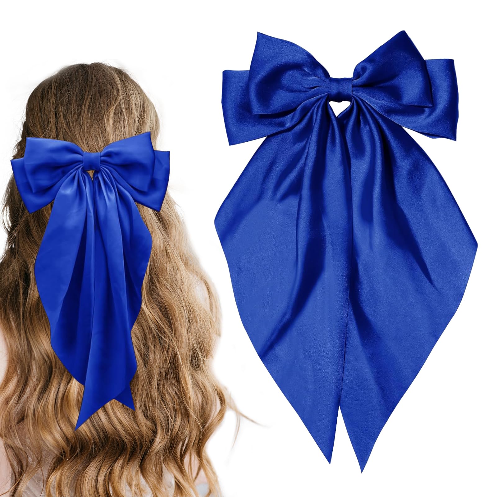 illpta royal blue bow front view showing polished satin and statement shape