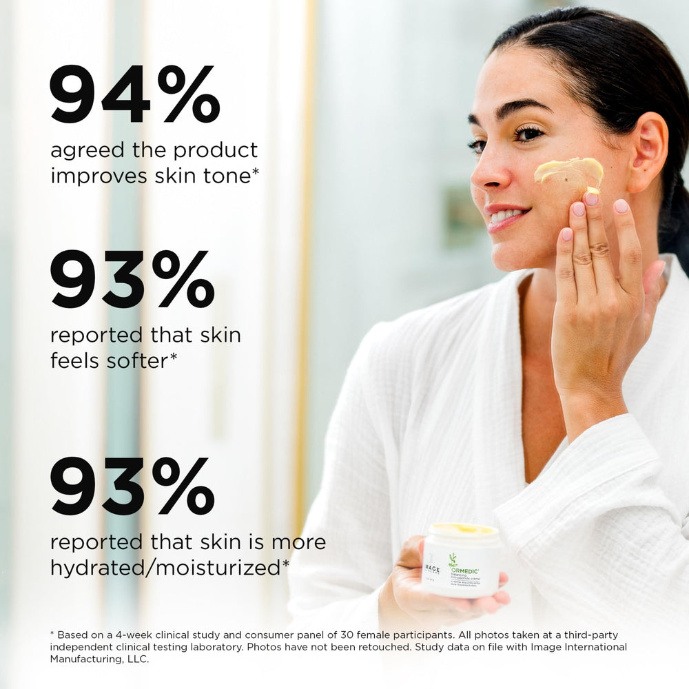 IMAGE Skincare ORMEDIC cream being applied to hand demonstrating silky absorption