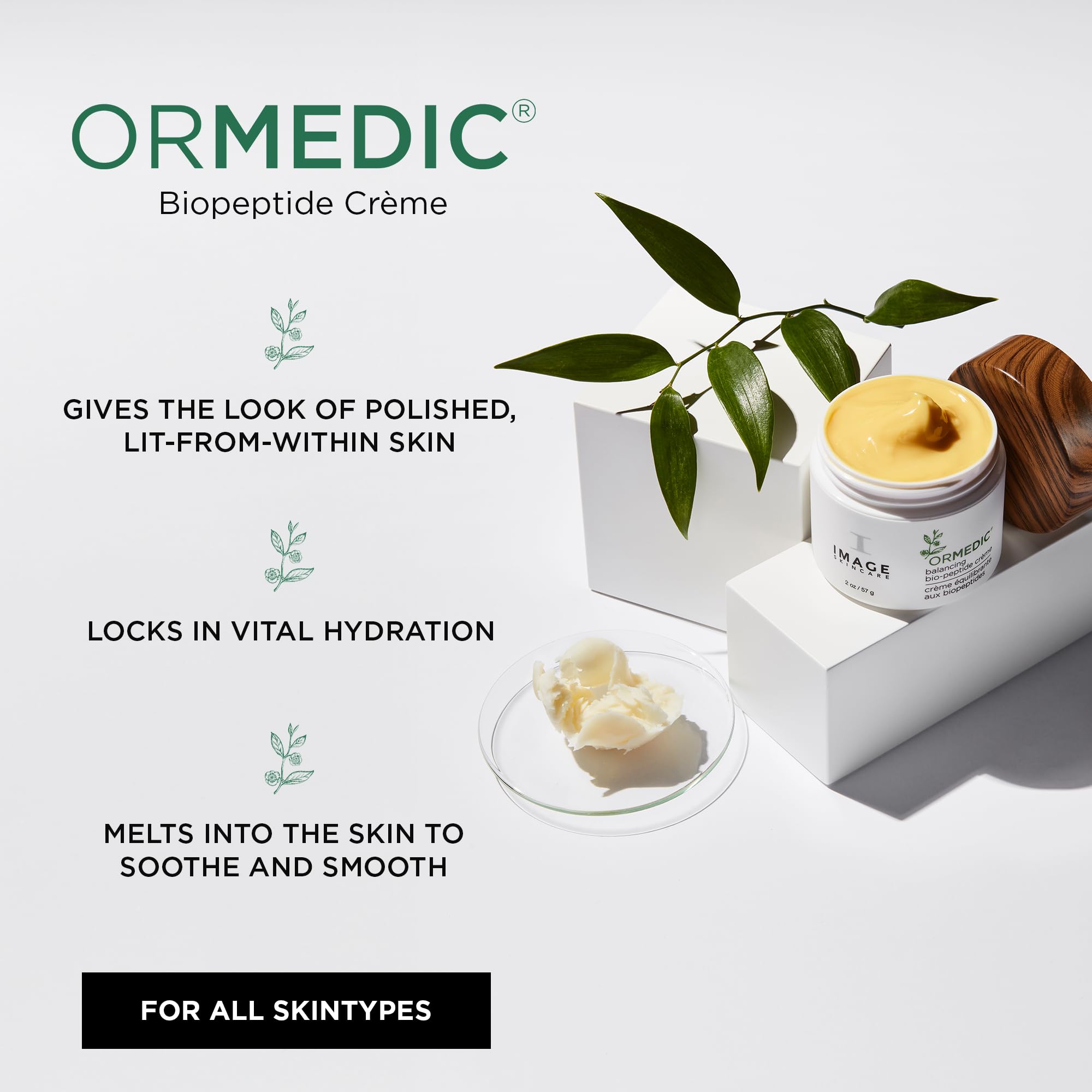 IMAGE Skincare ORMEDIC crème texture close-up highlighting smooth, fast-absorbing finish