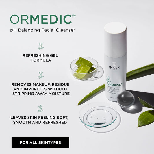 IMAGE Skincare ORMEDIC pump dispensing wash illustrating easy, controlled application