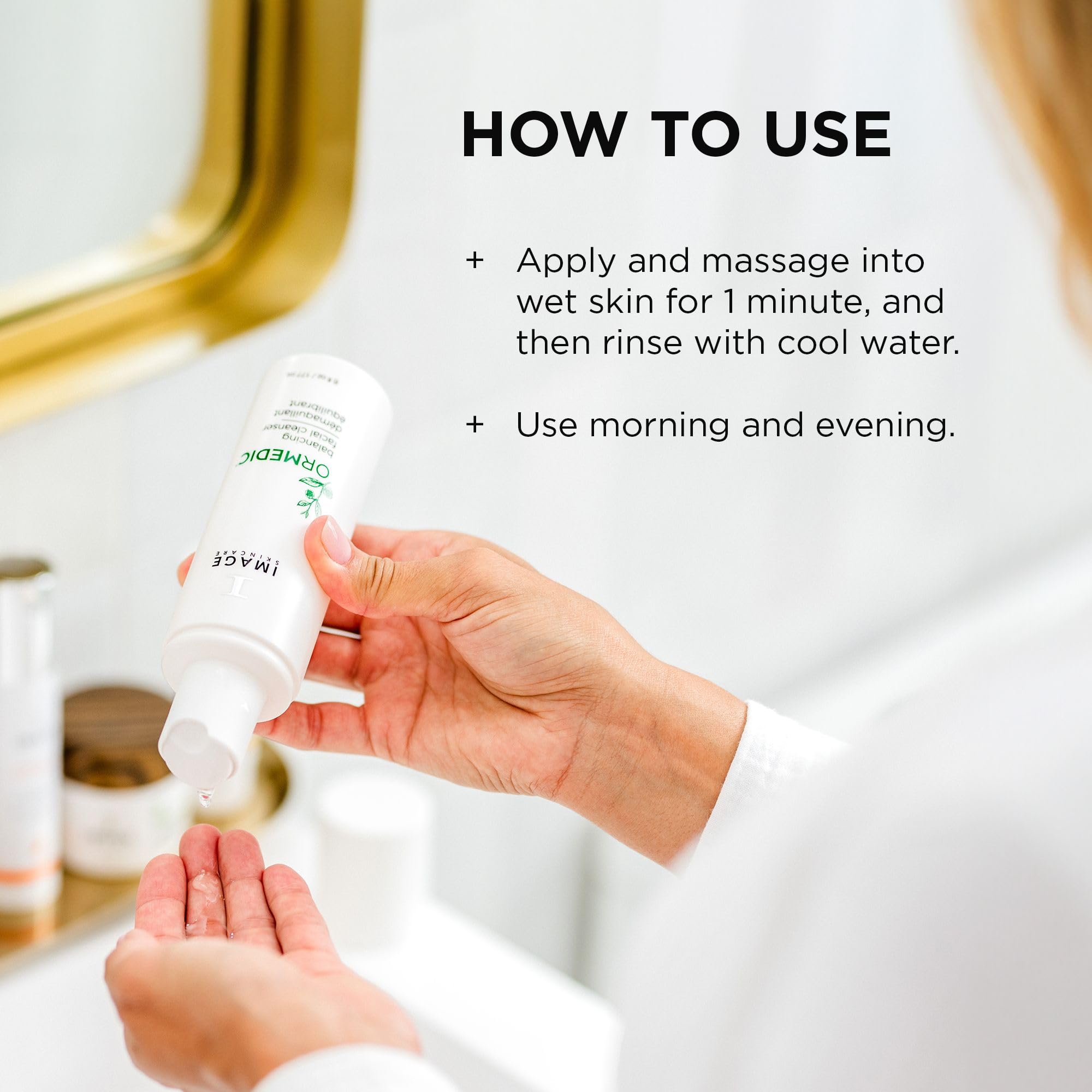 IMAGE Skincare ORMEDIC bottle in hand for scale to demonstrate 6 fl oz size